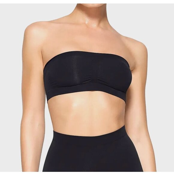 Skims Seamless Sculpt Bandeau Bra Top XS Black Strapless Removable Straps - Picture 1 of 6